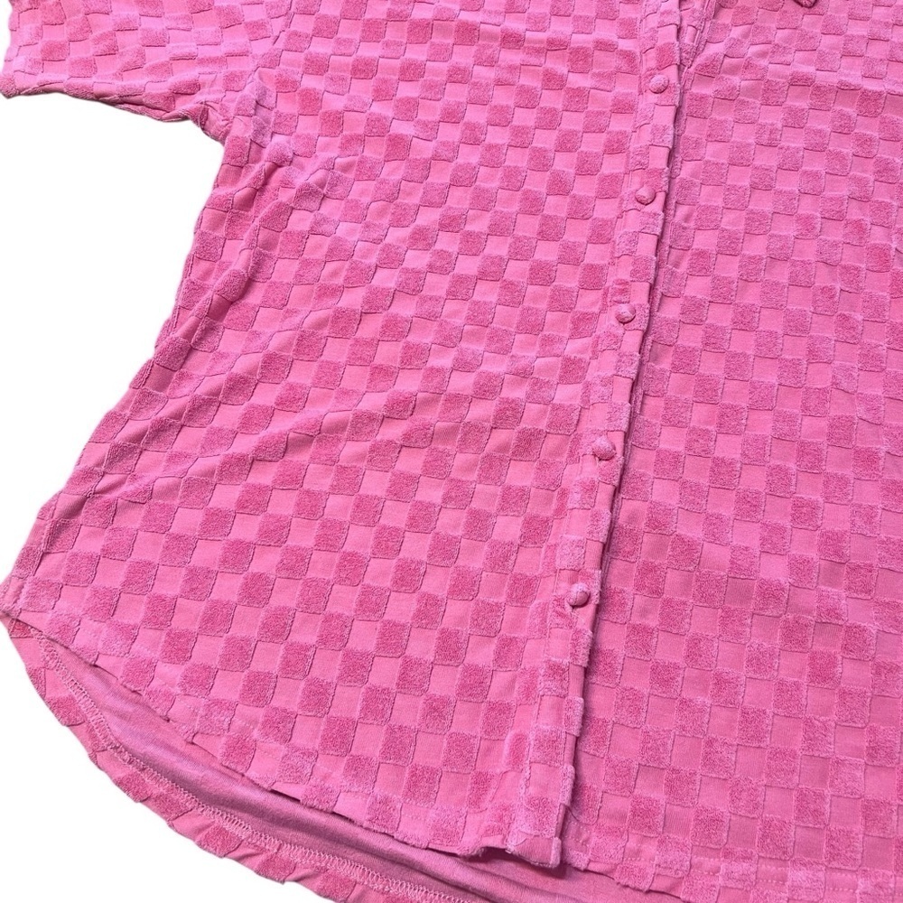 Bailey Rose Pink Checkered Terry Shirt large beach summer spring oversized - Picture 11 of 11